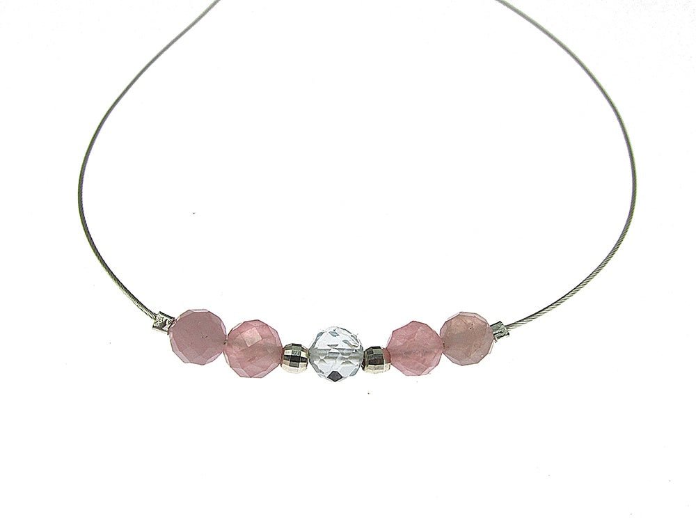 Colier fir argint cu turmalina roz si topaz - GlamBazaar.ro