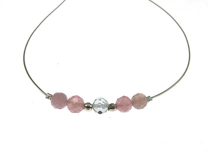 Colier fir argint cu turmalina roz si topaz - GlamBazaar.ro