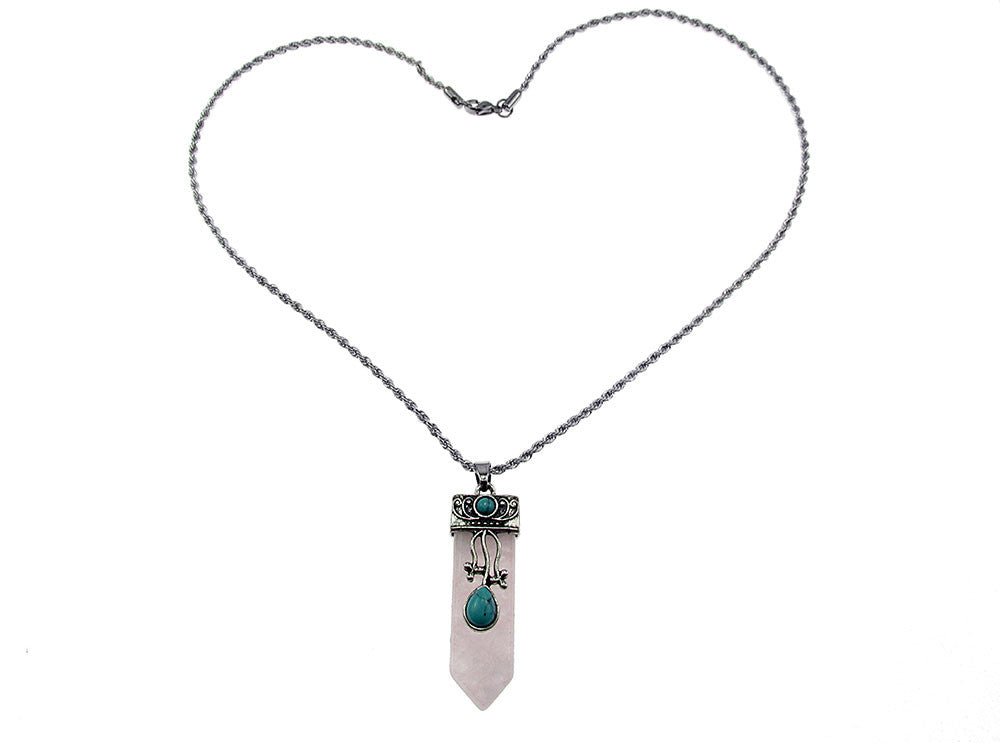 Colier inox pandantiv cuart roz cu un varf - GlamBazaar.ro