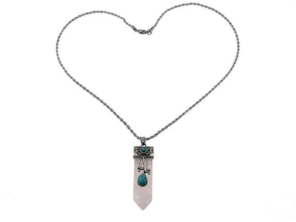 Colier inox pandantiv cuart roz cu un varf - GlamBazaar.ro
