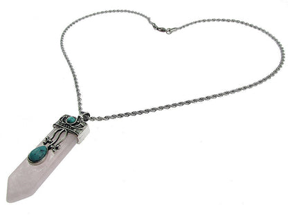 Colier inox pandantiv cuart roz cu un varf - GlamBazaar.ro