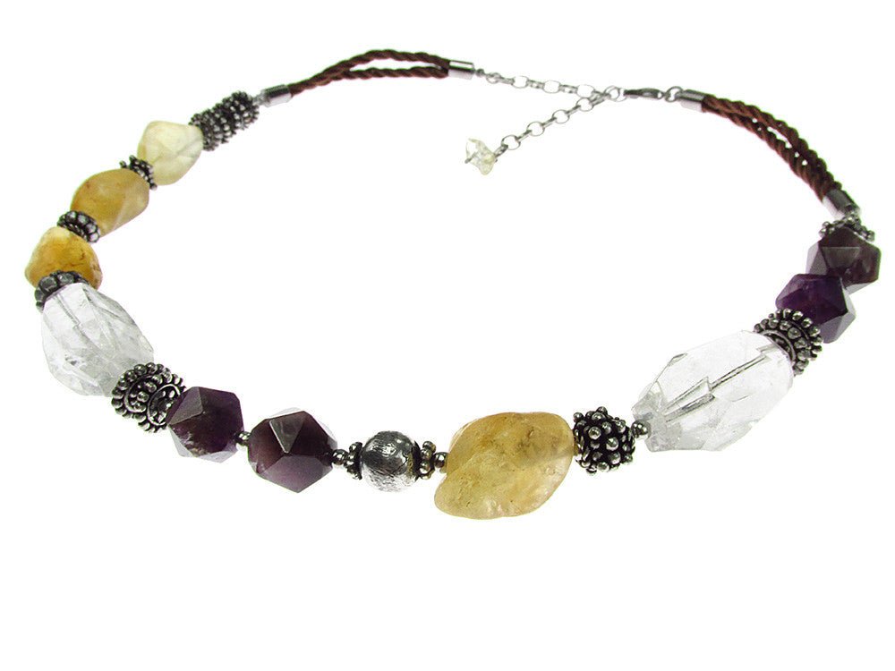 Colier Miracle cu citrin, cuart de stanca si ametist - GlamBazaar.ro