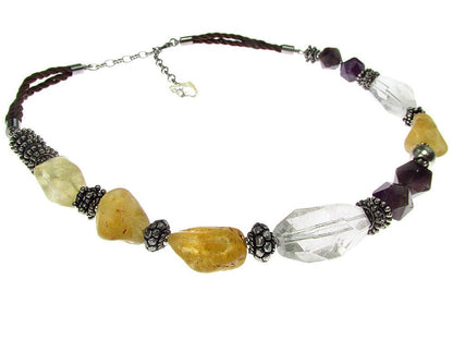 Colier Miracle cu citrin, cuart de stanca si ametist - GlamBazaar.ro