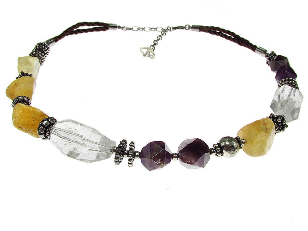 Colier Miracle cu citrin, cuart de stanca si ametist - GlamBazaar.ro