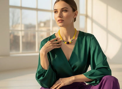 Colier pepita ametist, aventurin si jad galben - GlamBazaar.ro