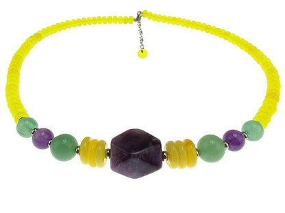 Colier pepita ametist, aventurin si jad galben - GlamBazaar.ro