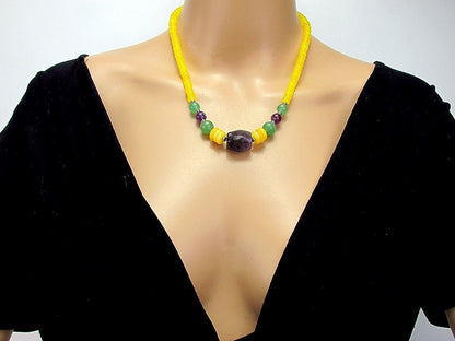 Colier pepita ametist, aventurin si jad galben - GlamBazaar.ro