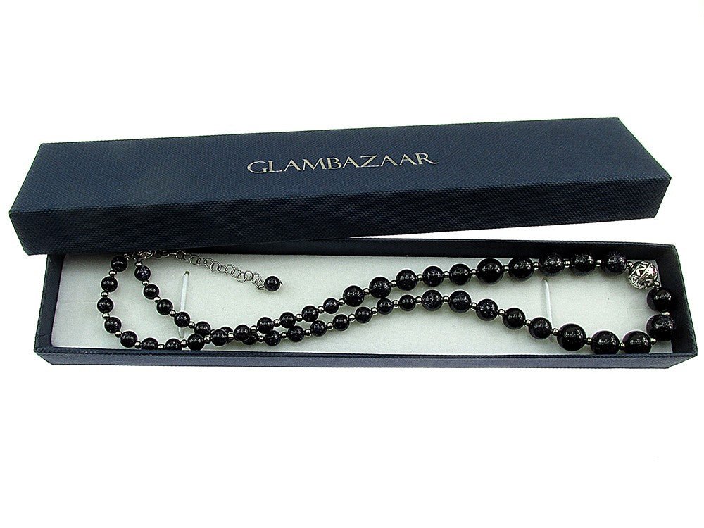 Colier retro Piatra Soarelui albastra - GlamBazaar.ro