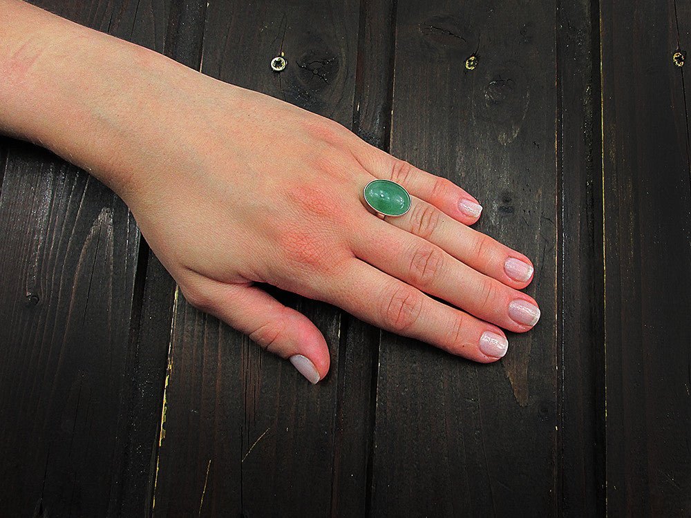 Inel argint reglabil aventurin verde 18x13 MM - GlamBazaar.ro