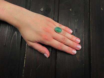 Inel argint reglabil aventurin verde 18x13 MM - GlamBazaar.ro