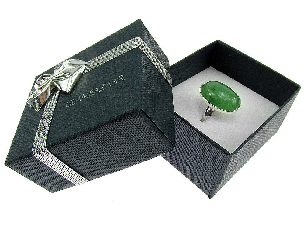 Inel argint reglabil aventurin verde 18x13 MM - GlamBazaar.ro