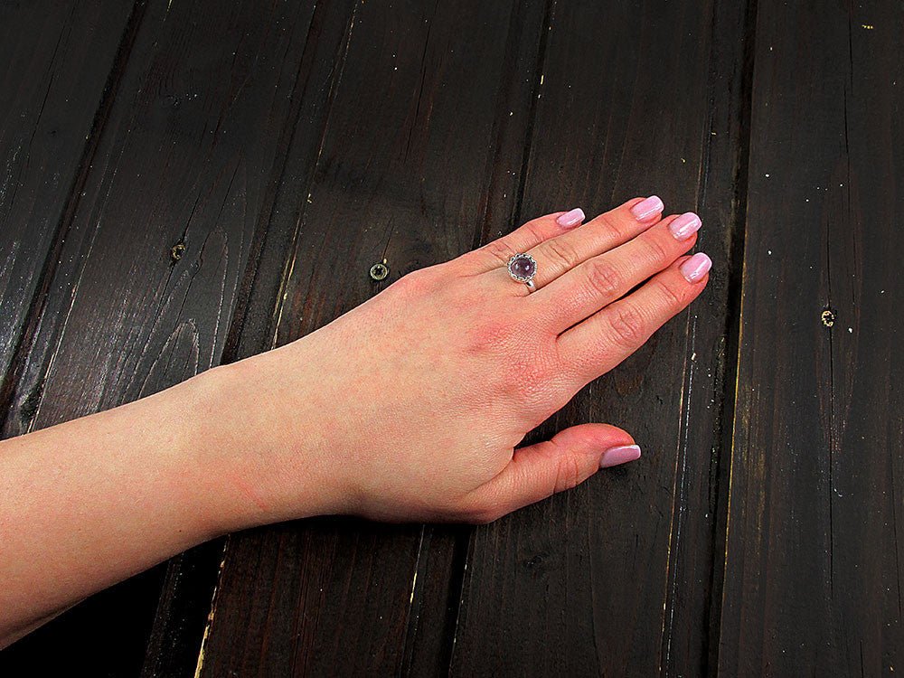 Inel argint reglabil coroana cu ametist natural 8 MM - GlamBazaar.ro