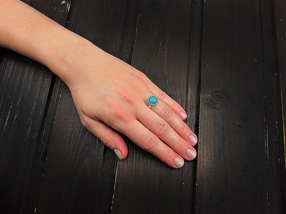 Inel argint reglabil coroana cu angelit natural 8 MM - GlamBazaar.ro