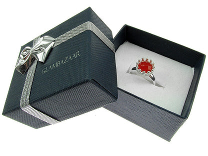 Inel argint reglabil coroana cu carneol fatetat 8 MM - GlamBazaar.ro