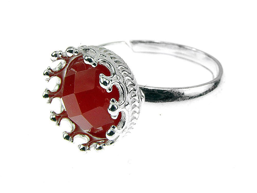 Inel argint reglabil coroana cu carneol fatetat 8 MM - GlamBazaar.ro