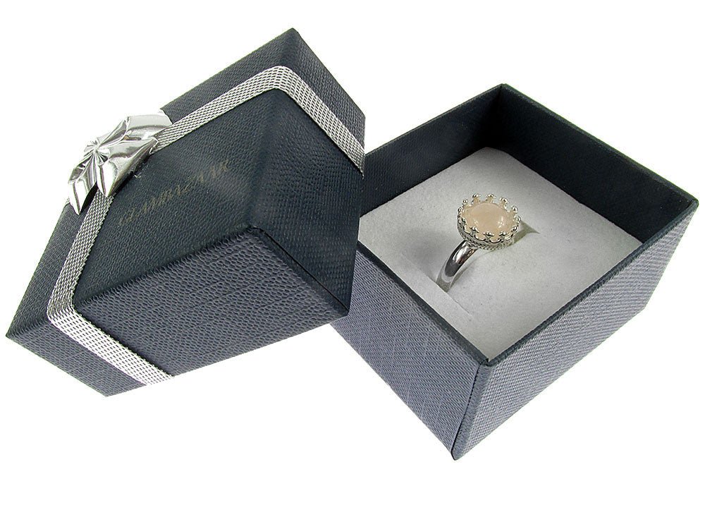 Inel argint reglabil coroana cu cuart roz natural 8 MM - GlamBazaar.ro