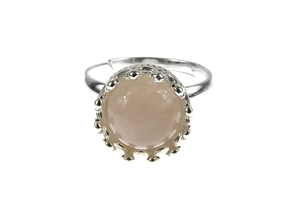 Inel argint reglabil coroana cu cuart roz natural 8 MM - GlamBazaar.ro