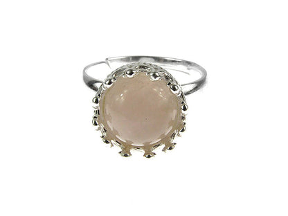 Inel argint reglabil coroana cu cuart roz natural 8 MM - GlamBazaar.ro