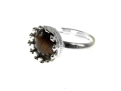 Inel argint reglabil coroana cu ochi de tigru 8 MM - GlamBazaar.ro