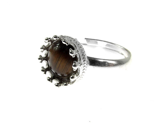 Inel argint reglabil coroana cu ochi de tigru 8 MM - GlamBazaar.ro