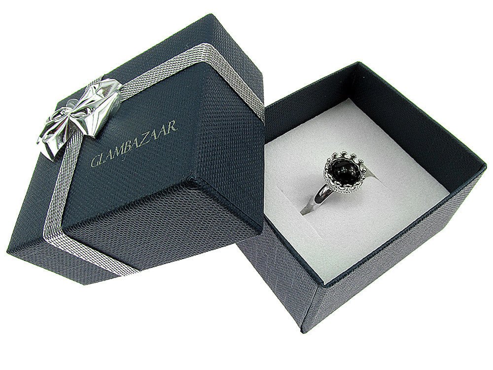 Inel argint reglabil coroana cu onix natural 8 MM - GlamBazaar.ro