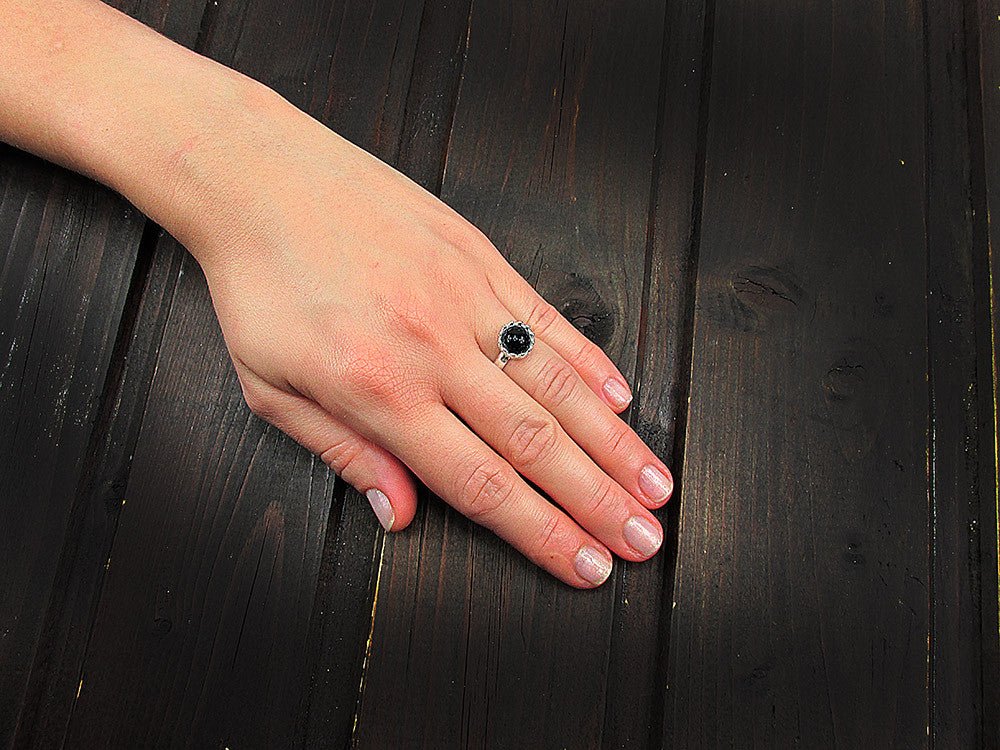 Inel argint reglabil coroana cu onix natural 8 MM - GlamBazaar.ro