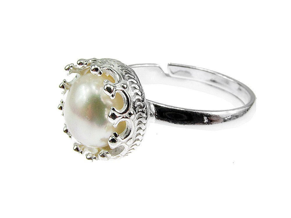 Inel argint reglabil coroana cu perla de cultura alba 8 MM - GlamBazaar.ro