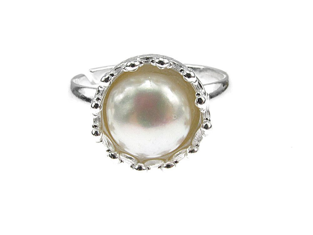 Inel argint reglabil coroana cu perla de cultura alba 8 MM - GlamBazaar.ro