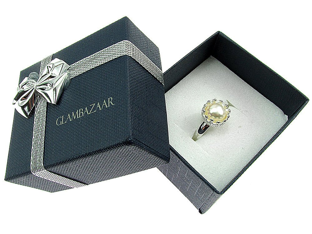 Inel argint reglabil coroana cu perla de cultura alba 8 MM - GlamBazaar.ro