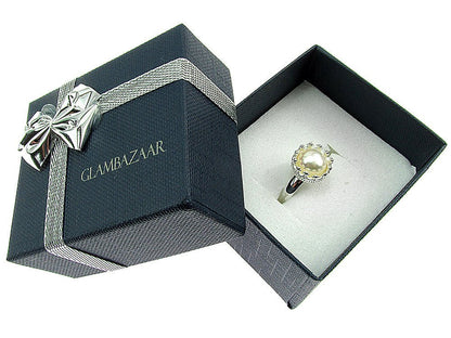 Inel argint reglabil coroana cu perla de cultura alba 8 MM - GlamBazaar.ro