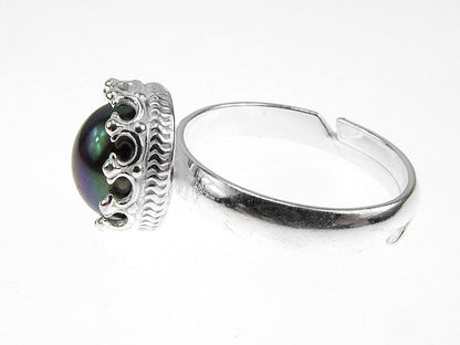 Inel argint reglabil coroana cu perla de cultura neagra 8 MM - GlamBazaar.ro