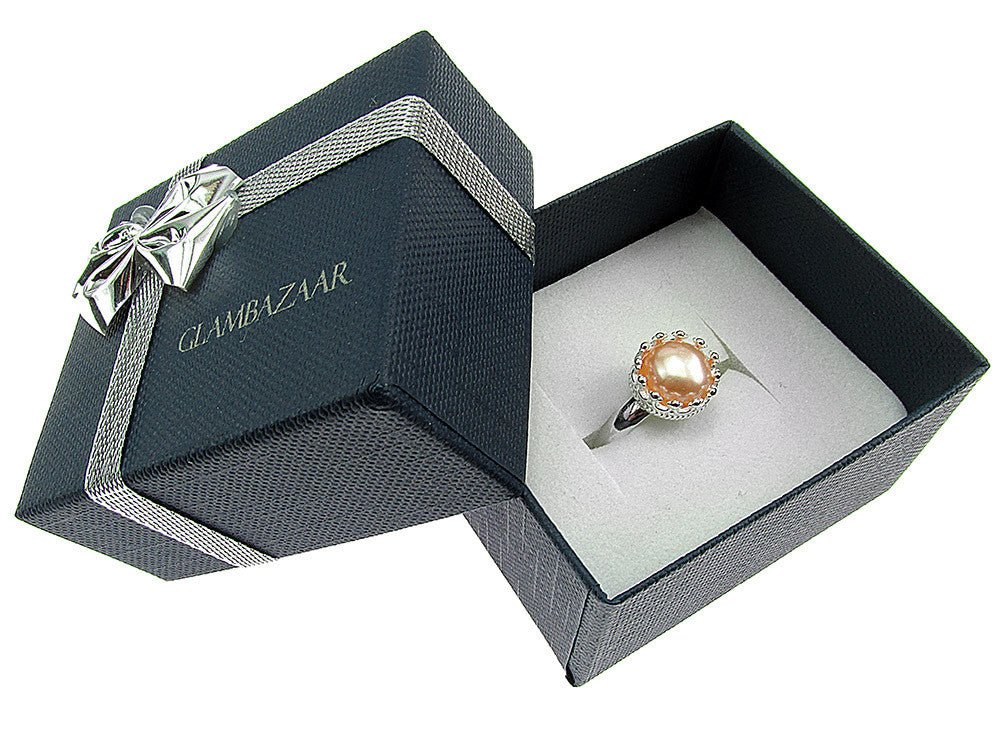 Inel argint reglabil coroana cu perla de cultura oranj 8 MM - GlamBazaar.ro