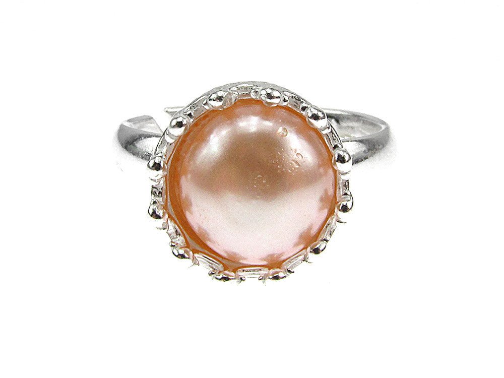 Inel argint reglabil coroana cu perla de cultura oranj 8 MM - GlamBazaar.ro