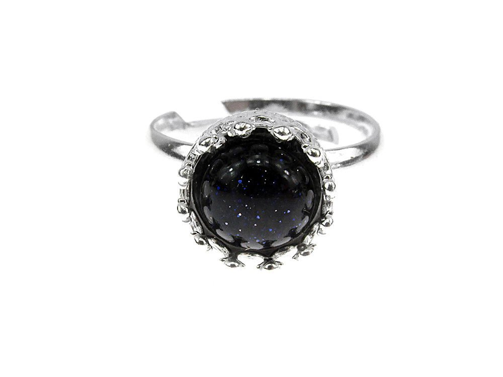 Inel argint reglabil coroana cu Piatra Soarelui albastra 8 MM - GlamBazaar.ro