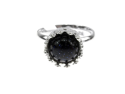 Inel argint reglabil coroana cu Piatra Soarelui albastra 8 MM - GlamBazaar.ro