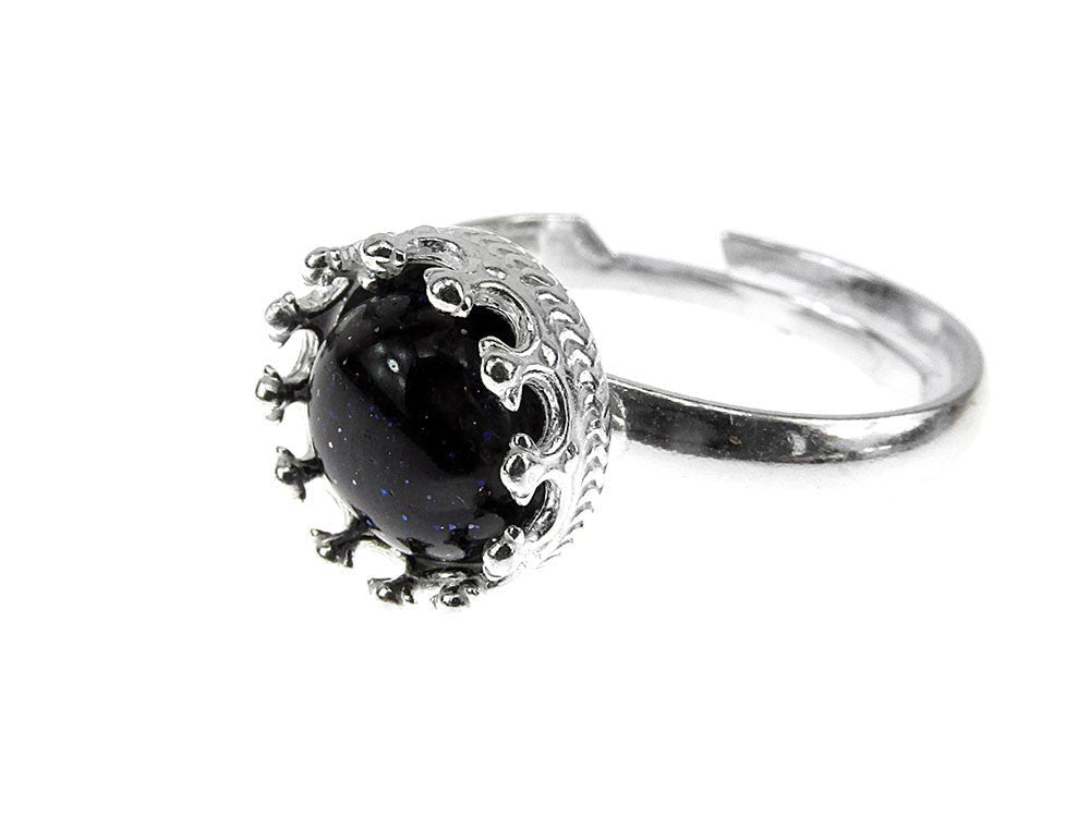 Inel argint reglabil coroana cu Piatra Soarelui albastra 8 MM - GlamBazaar.ro