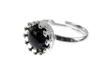 Inel argint reglabil coroana cu Piatra Soarelui albastra 8 MM - GlamBazaar.ro