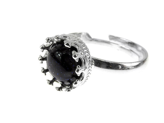 Inel argint reglabil coroana cu Piatra Soarelui albastra 8 MM - GlamBazaar.ro