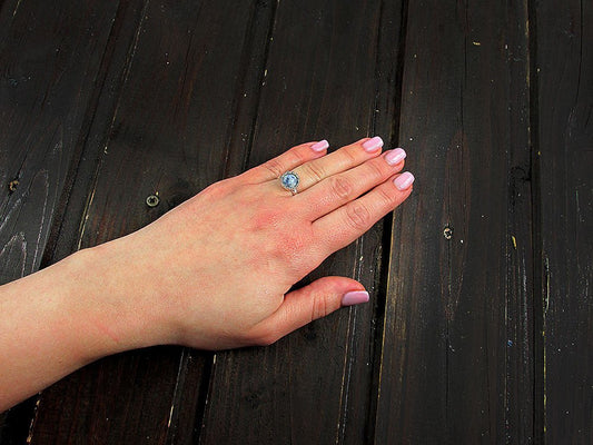 Inel argint reglabil coroana cu sodalit natural 8 MM - GlamBazaar.ro