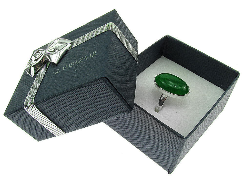 Inel argint reglabil cu agat verde natural 18x13 MM