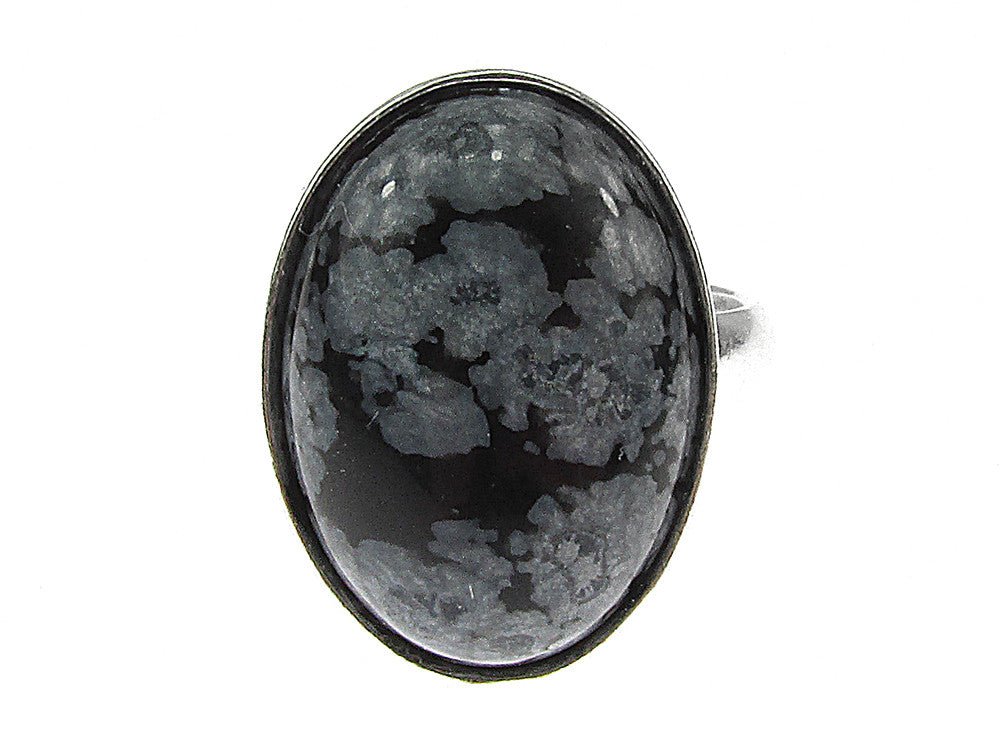 Inel argint reglabil cu obsidian fulg - de - nea 18x13 MM - GlamBazaar.ro