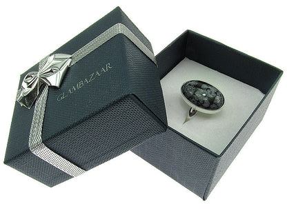 Inel argint reglabil cu obsidian fulg - de - nea 18x13 MM - GlamBazaar.ro