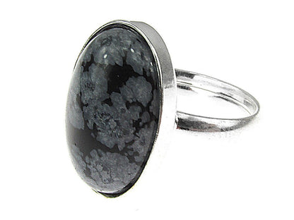 Inel argint reglabil cu obsidian fulg - de - nea 18x13 MM - GlamBazaar.ro