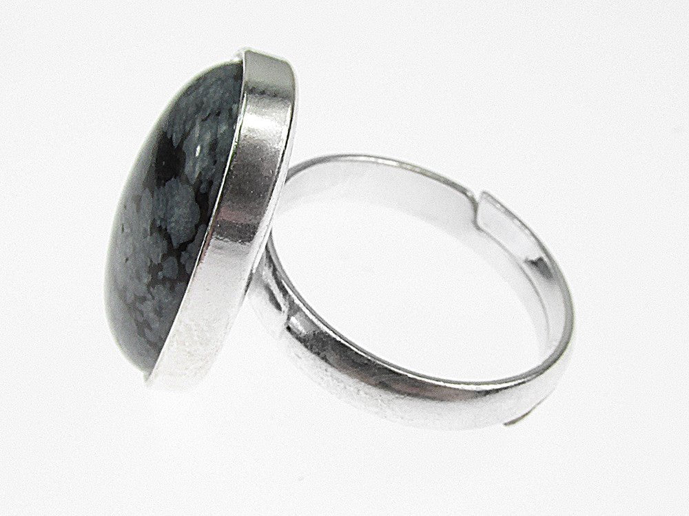 Inel argint reglabil cu obsidian fulg - de - nea 18x13 MM - GlamBazaar.ro