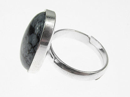 Inel argint reglabil cu obsidian fulg - de - nea 18x13 MM - GlamBazaar.ro