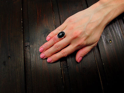 Inel argint reglabil cu onix natural fatetat 18x13 MM - GlamBazaar.ro