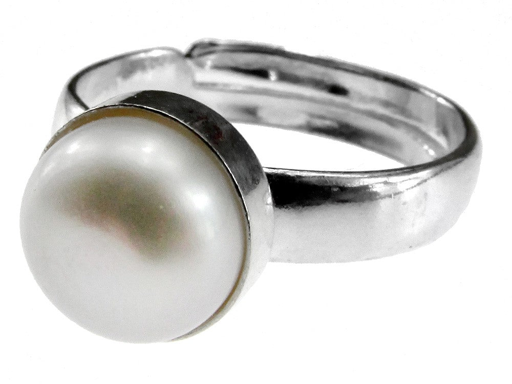 Inel argint reglabil cu perla de cultura alba 8 MM - GlamBazaar.ro