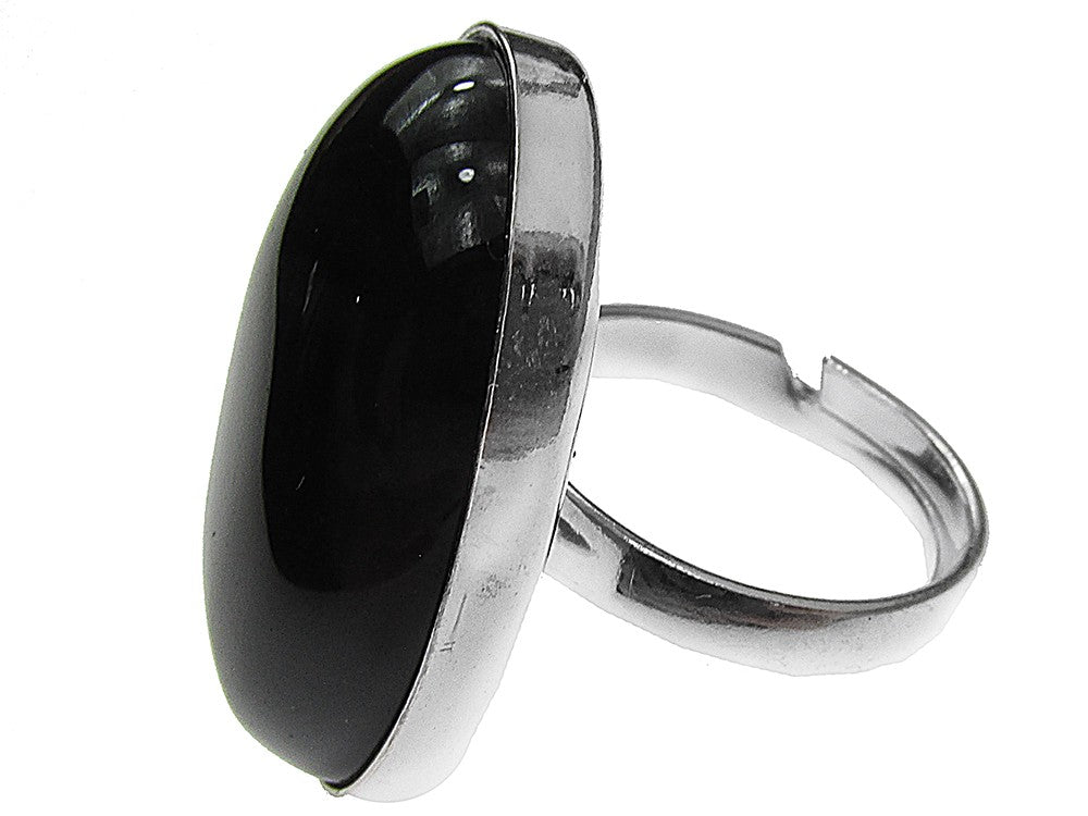 Inel argint reglabil masiv cu agat negru 25x18 MM - GlamBazaar.ro