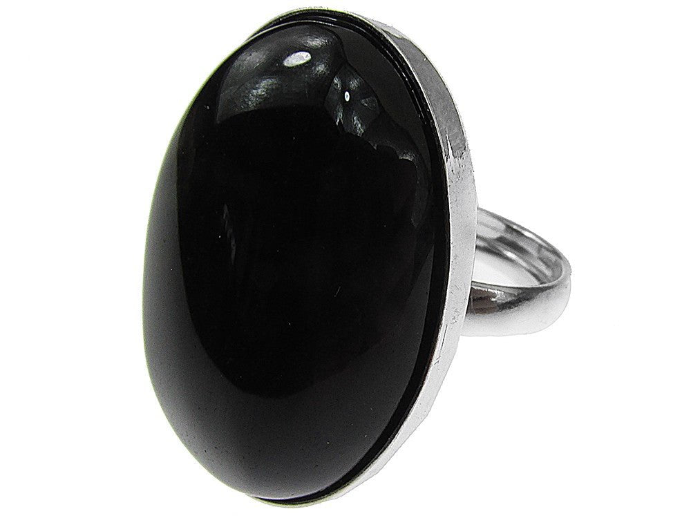Inel argint reglabil masiv cu agat negru 25x18 MM - GlamBazaar.ro