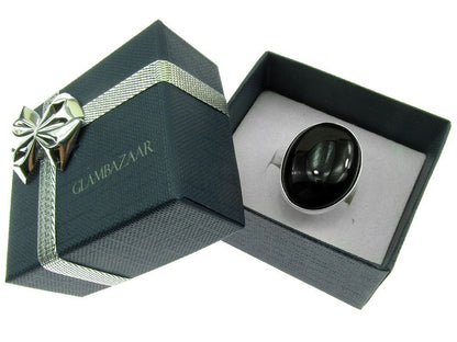 Inel argint reglabil masiv cu agat negru 25x18 MM - GlamBazaar.ro